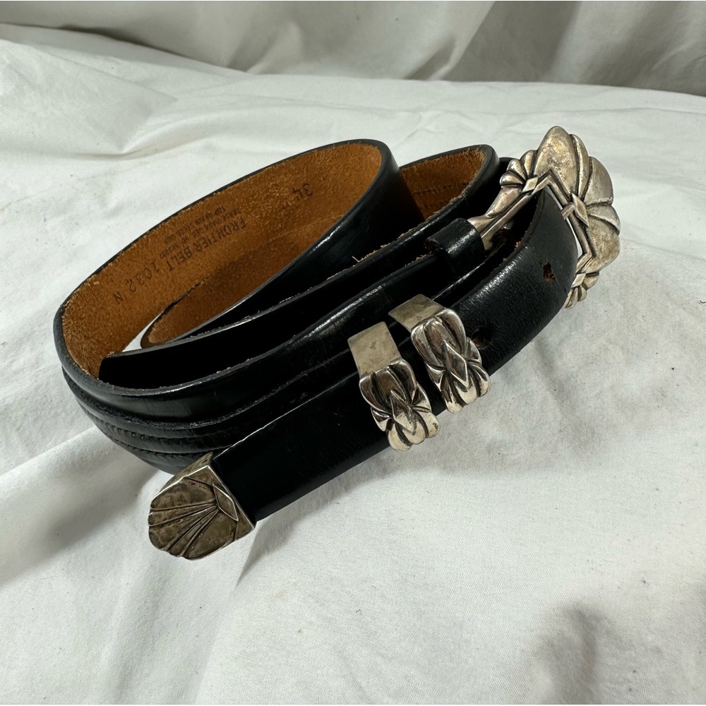 Genuine vintage MM ROGERS 925 silver with black leather wrangler belt 34